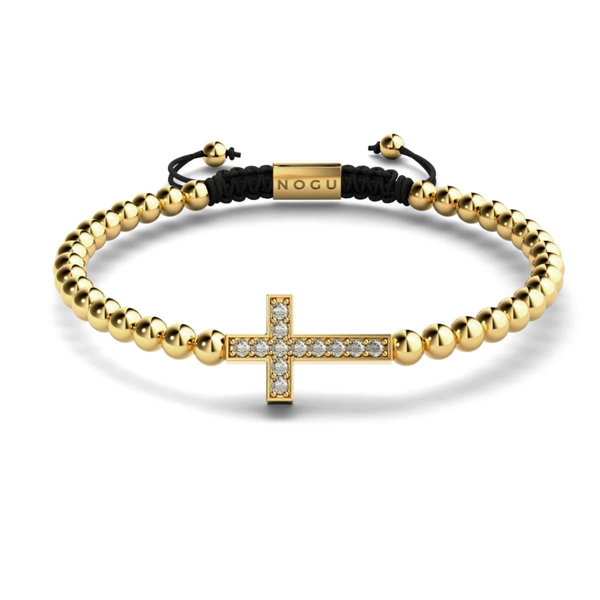 Kristallkreuz | 18 Karat Gold | Schwarz | Makramee Charmballa Armband